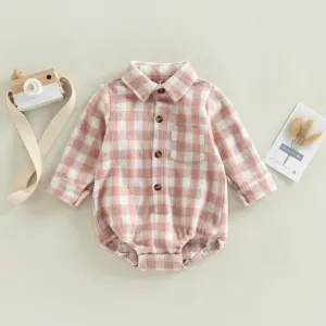 Kids Pink Check Flannel Romper