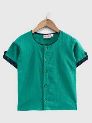 100% Pure Cotton Indo Western Front Open Shirt Kurta For Baby Boys- Green