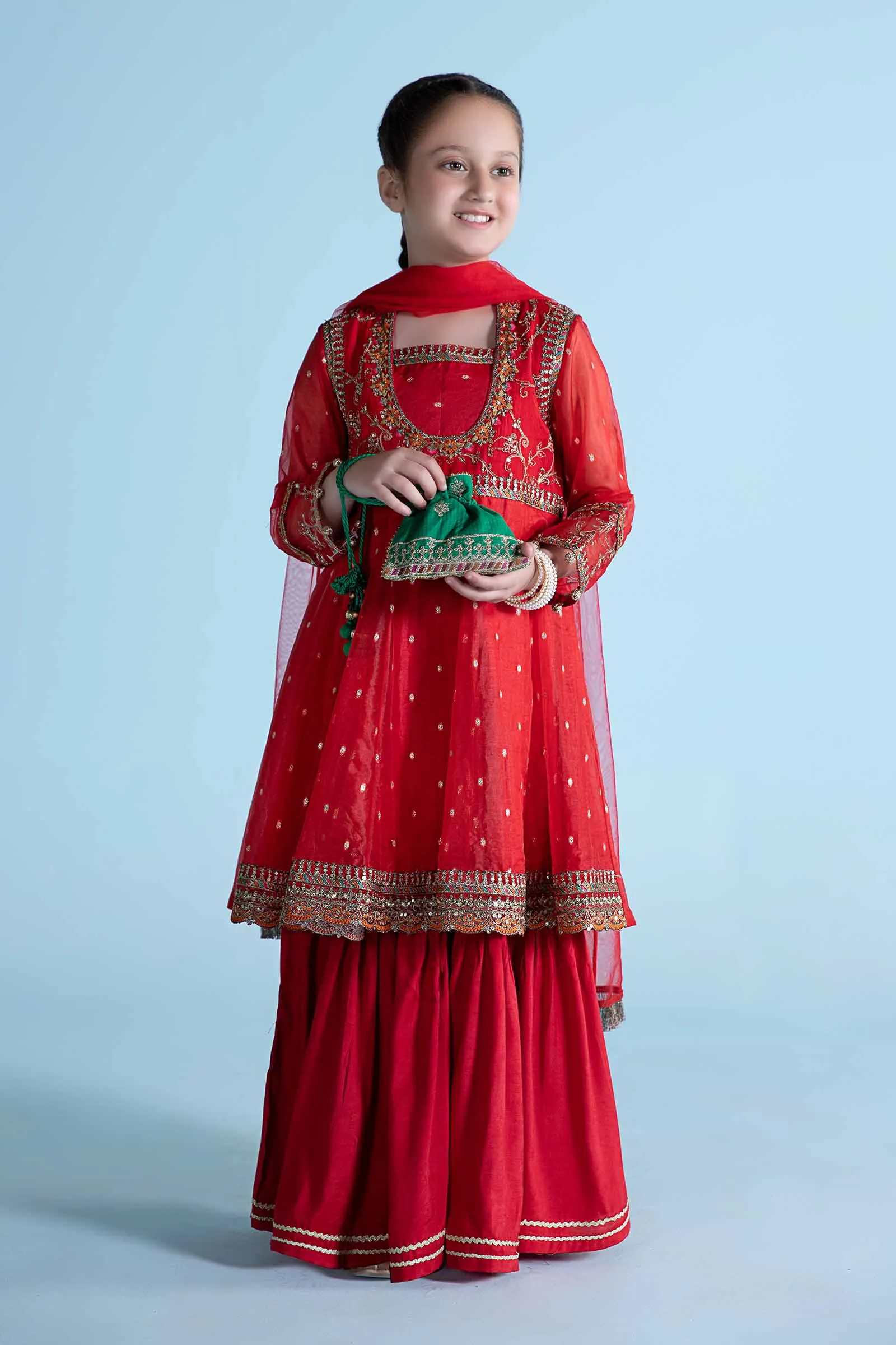 3 Piece Embroidered Lurex Organza Suit | MKS-EA24-14