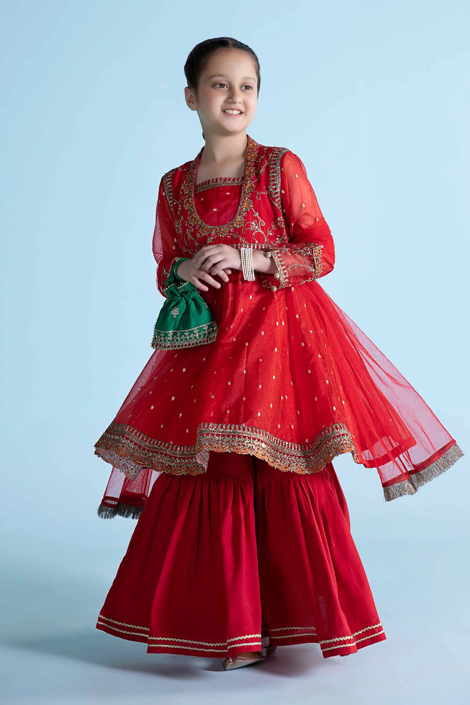 3 Piece Embroidered Lurex Organza Suit | MKS-EA24-14