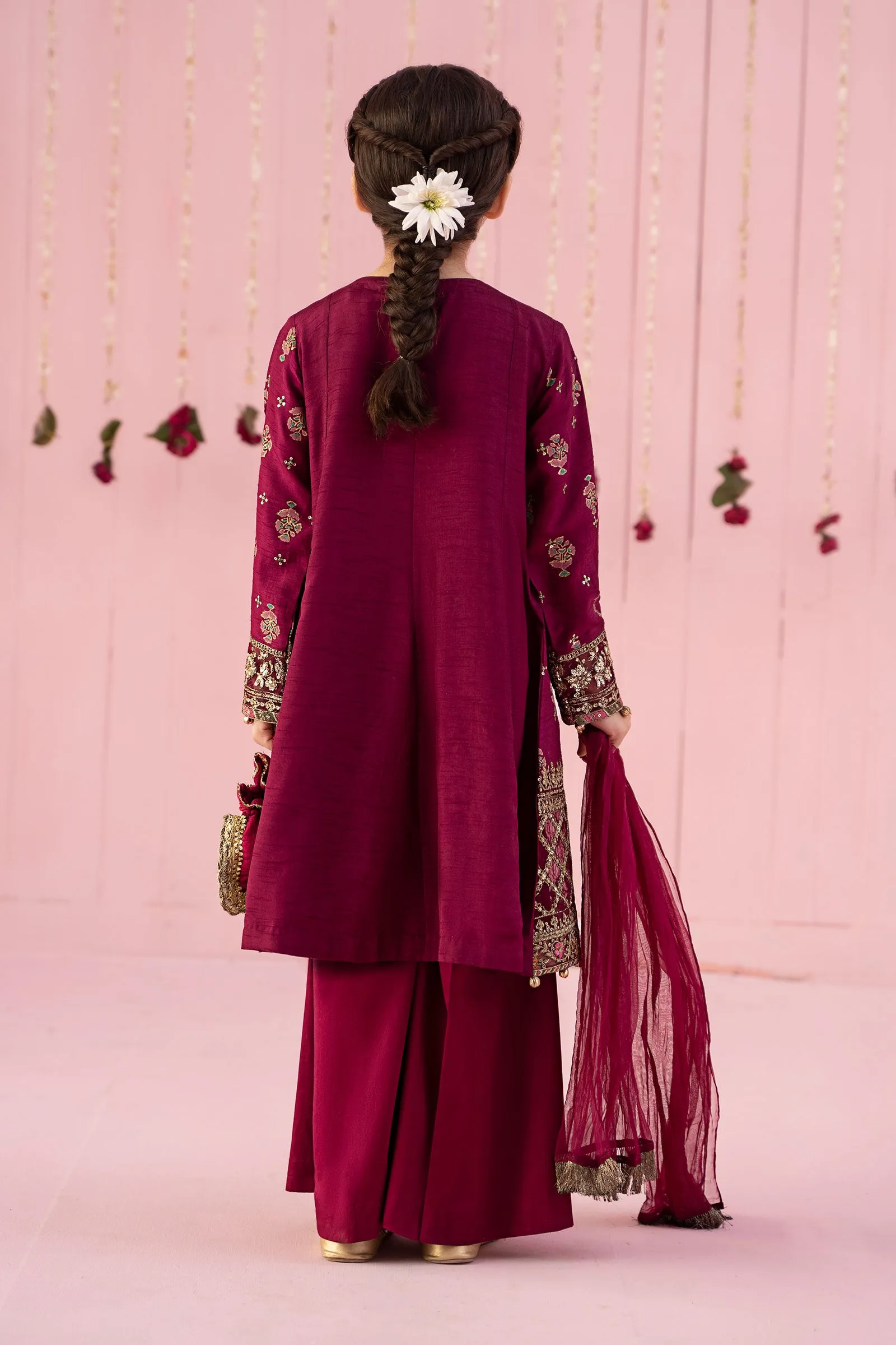 3 Piece Embroidered Raw Silk Suit | MKS-EF24-43