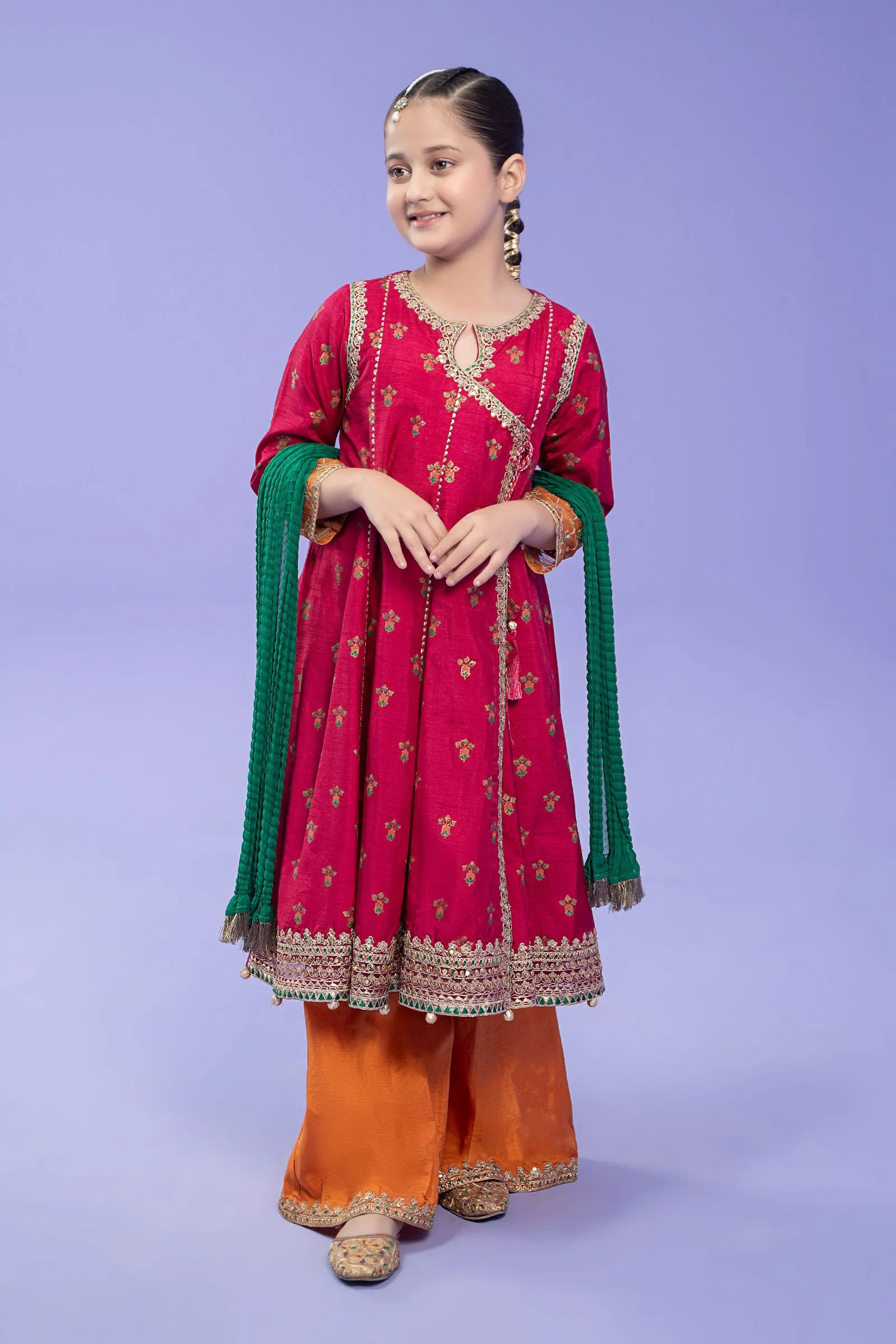 3 Piece Embroidered Raw Silk Suit | MKS-W24-10