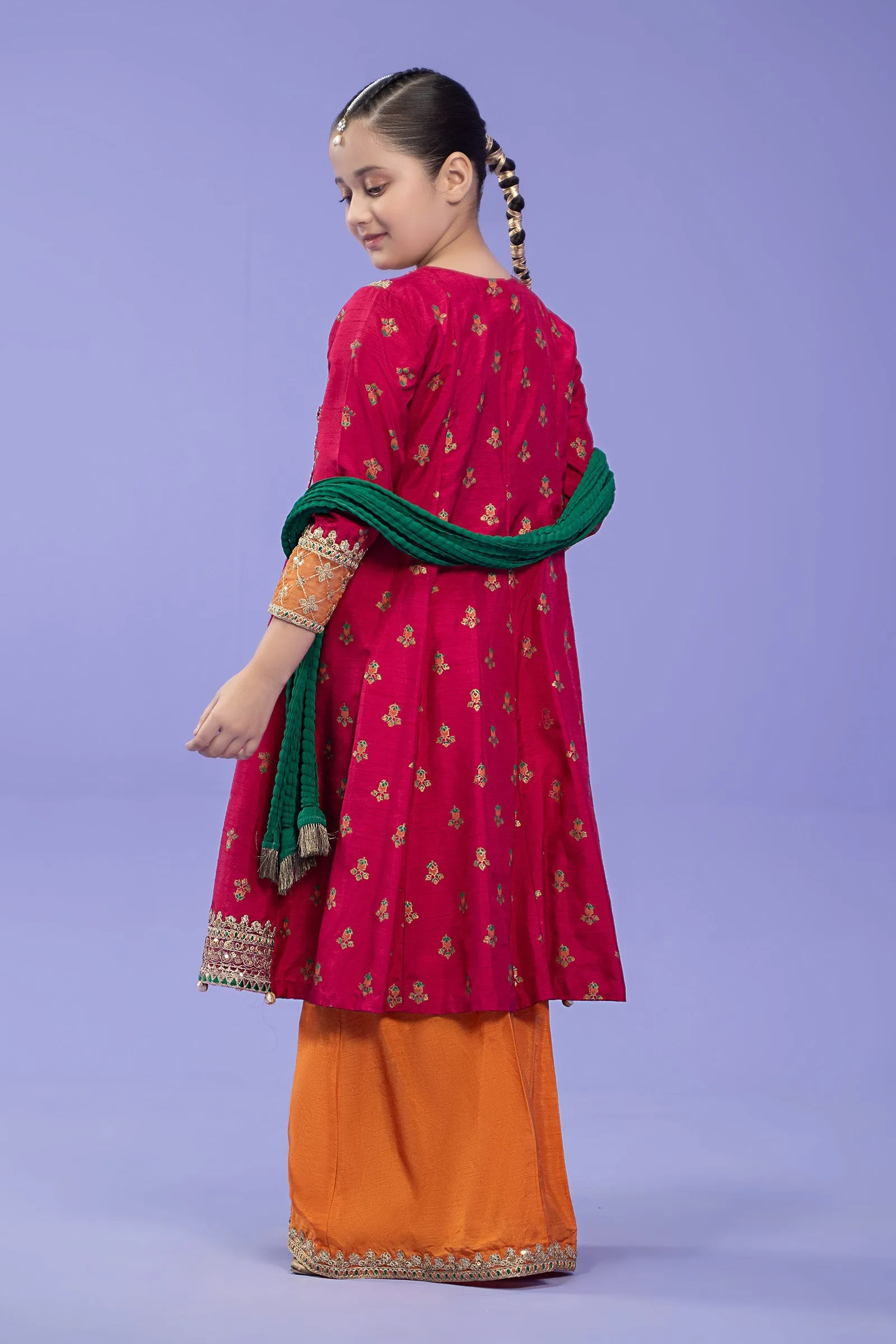 3 Piece Embroidered Raw Silk Suit | MKS-W24-10