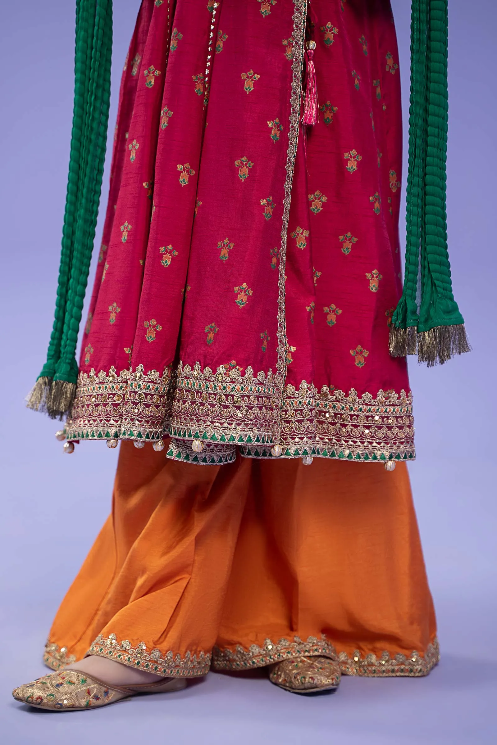 3 Piece Embroidered Raw Silk Suit | MKS-W24-10