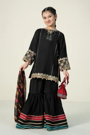 3 Piece Embroidered Raw Silk Suit | MKS-W24-31