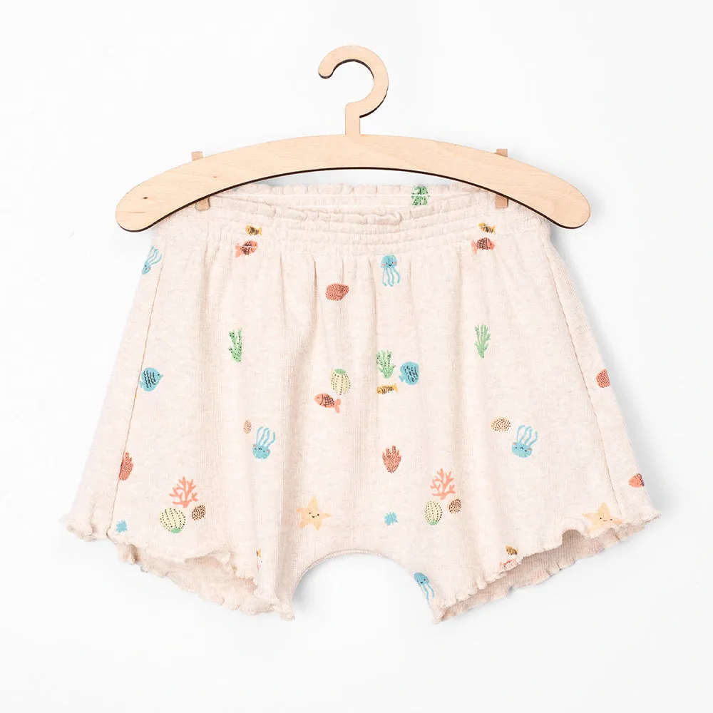 5.10.15 Sea Life Print Sand Beige Rib Girls Shorts 11316