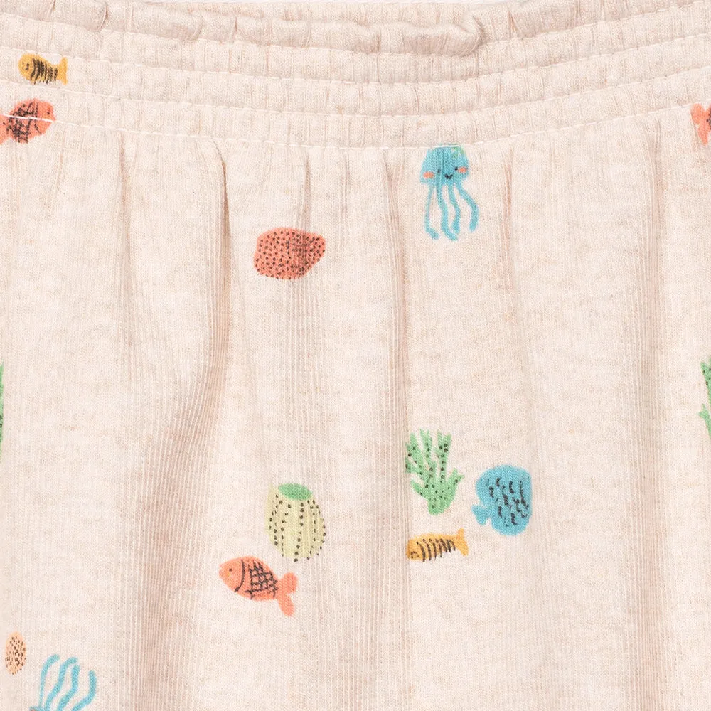 5.10.15 Sea Life Print Sand Beige Rib Girls Shorts 11316