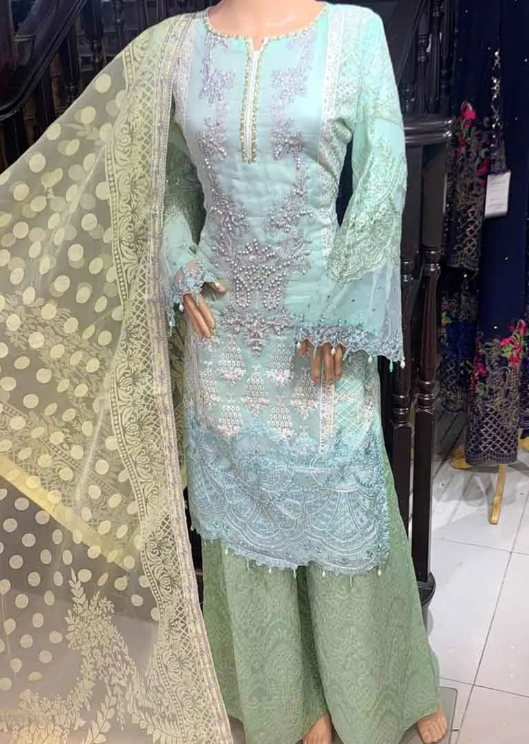 AL-3195 Readymade Mint Partywear Net Suit