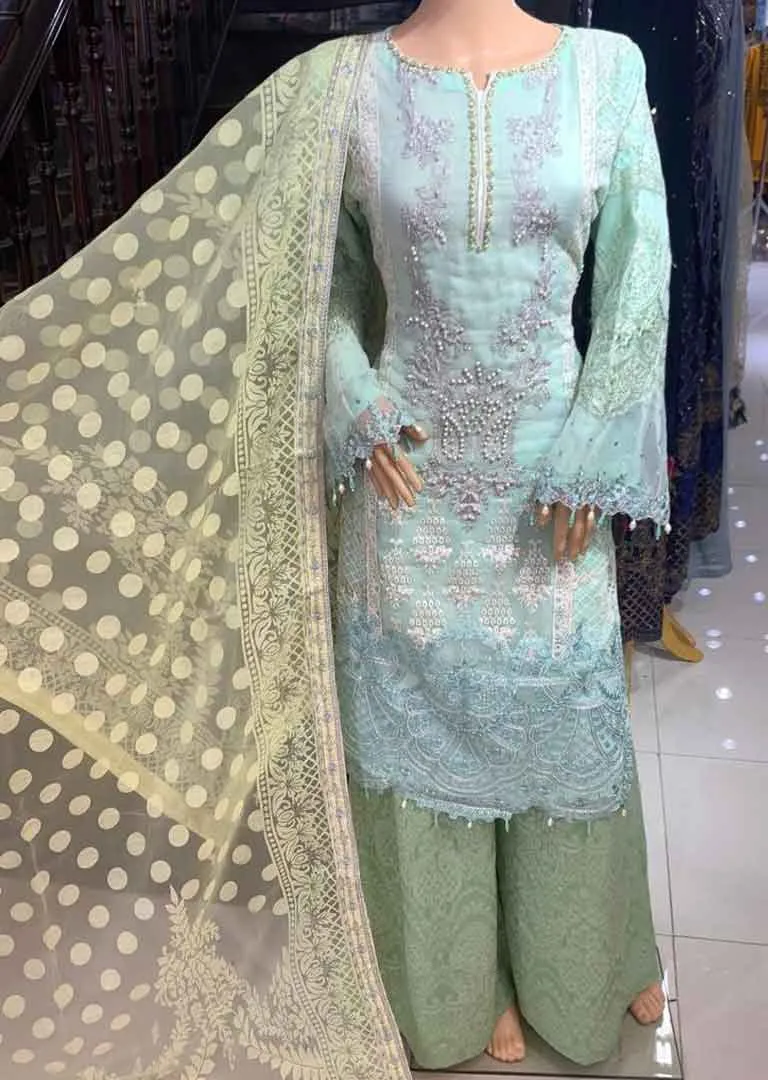 AL-3195 Readymade Mint Partywear Net Suit