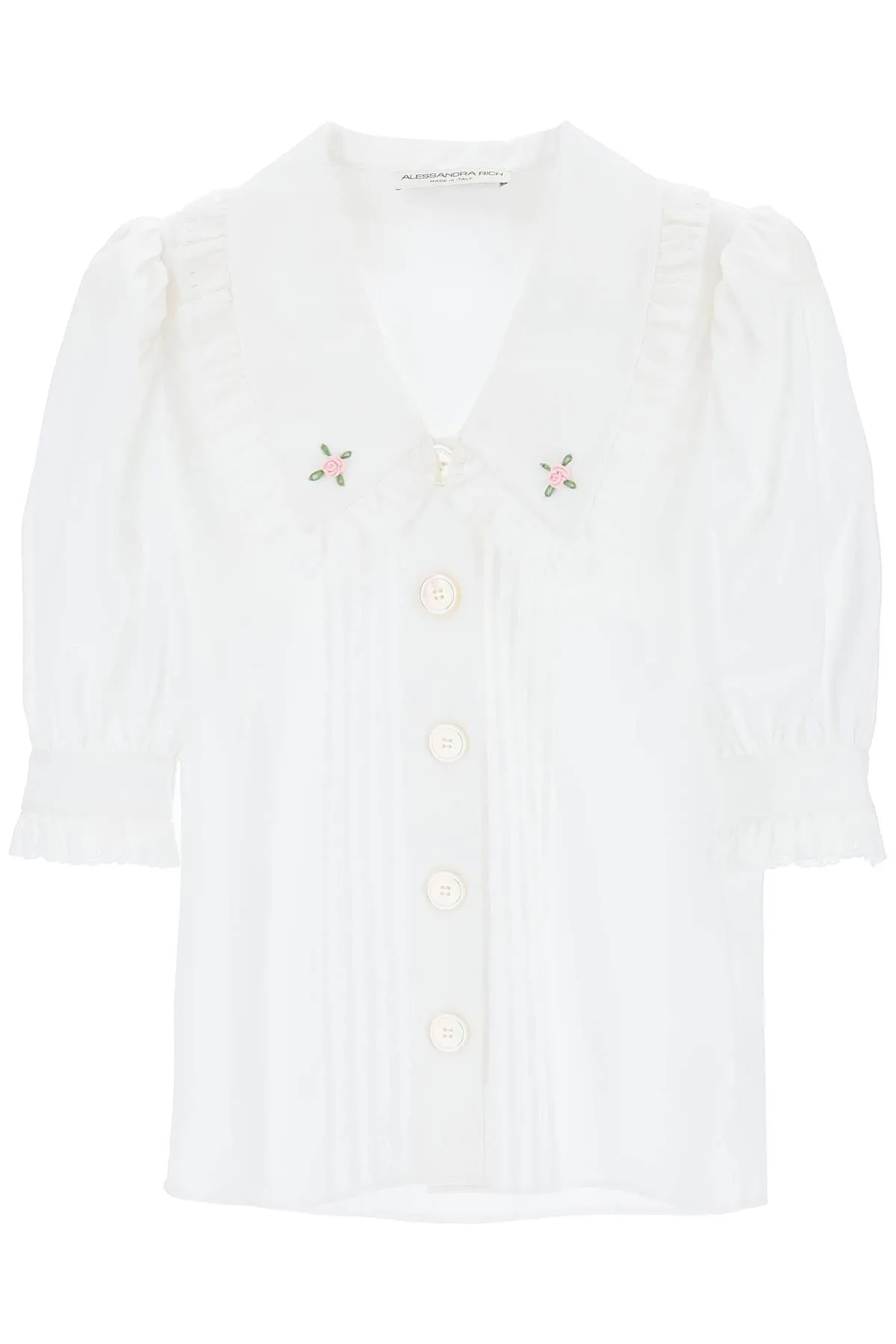 Alessandra rich short-sleeved shirt with embroidered collar