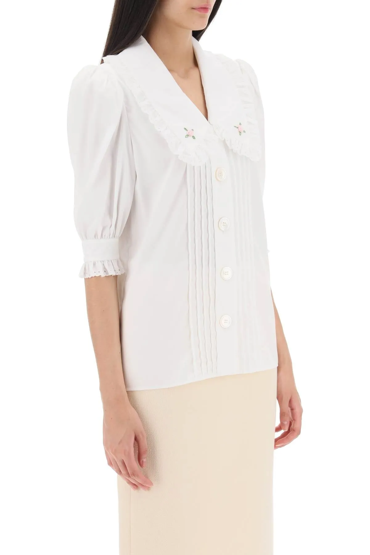 Alessandra rich short-sleeved shirt with embroidered collar