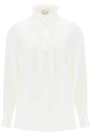 Alexander mcqueen silk satin shirt with ruffles