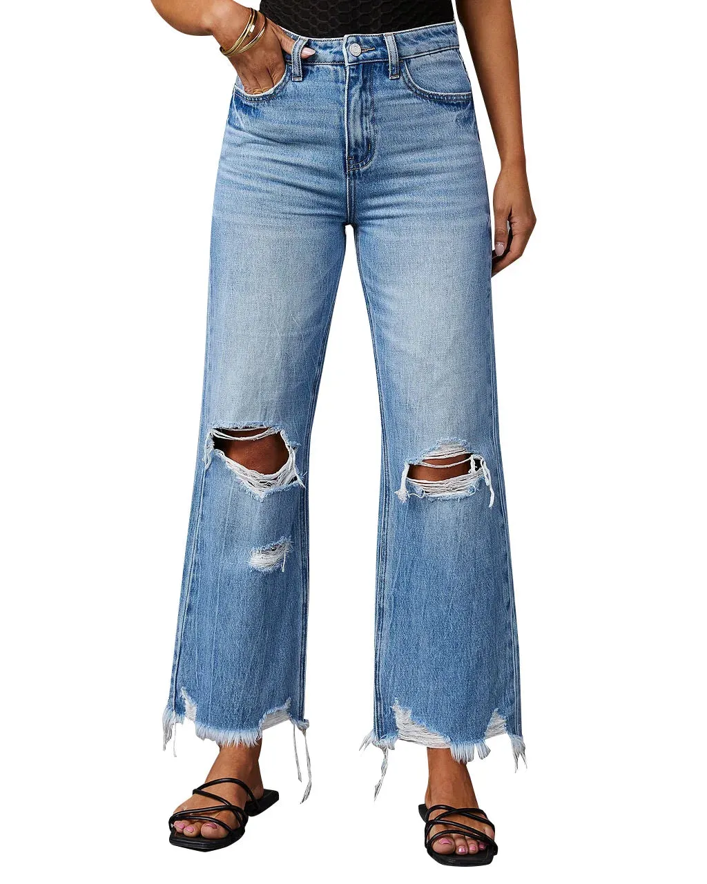 Amy Fashion - 2024 New Fashion High Waist Straight Denim Vintage Tassel Women Baggy Spring Summer Blue Jean