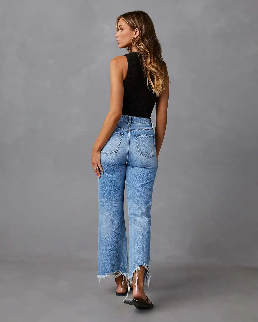 Amy Fashion - 2024 New Fashion High Waist Straight Denim Vintage Tassel Women Baggy Spring Summer Blue Jean