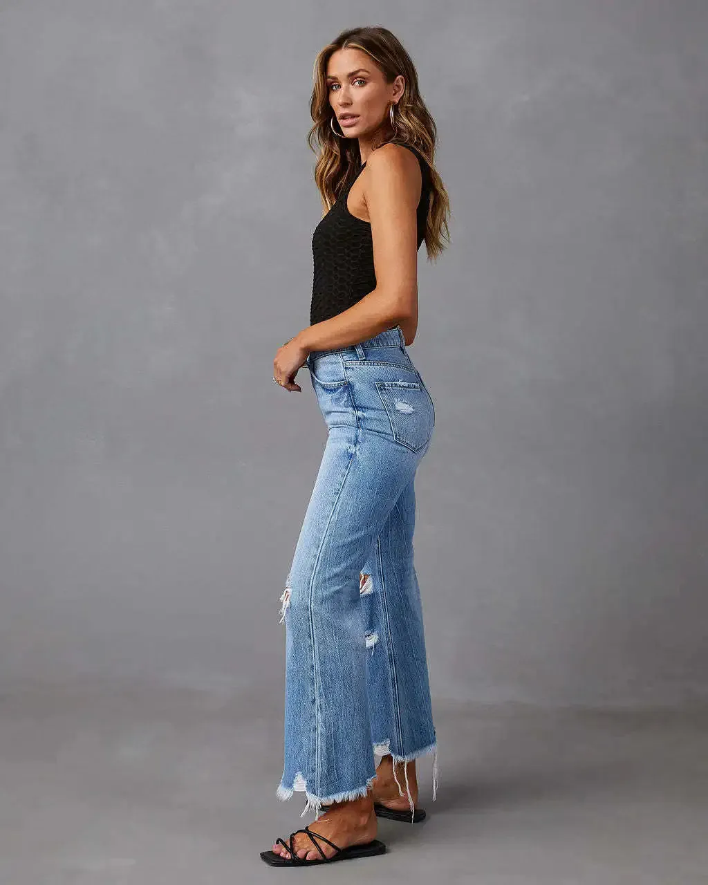 Amy Fashion - 2024 New Fashion High Waist Straight Denim Vintage Tassel Women Baggy Spring Summer Blue Jean