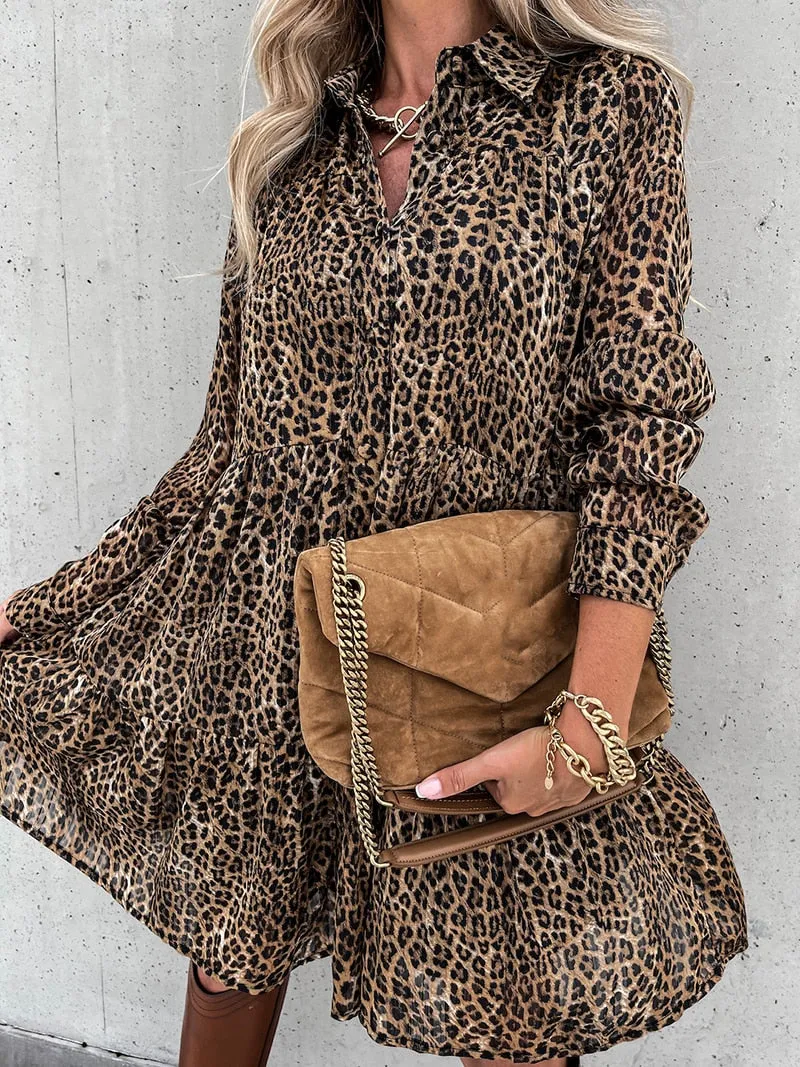 Amy Fashion - Casual Long Sleeve Loose Print Dress