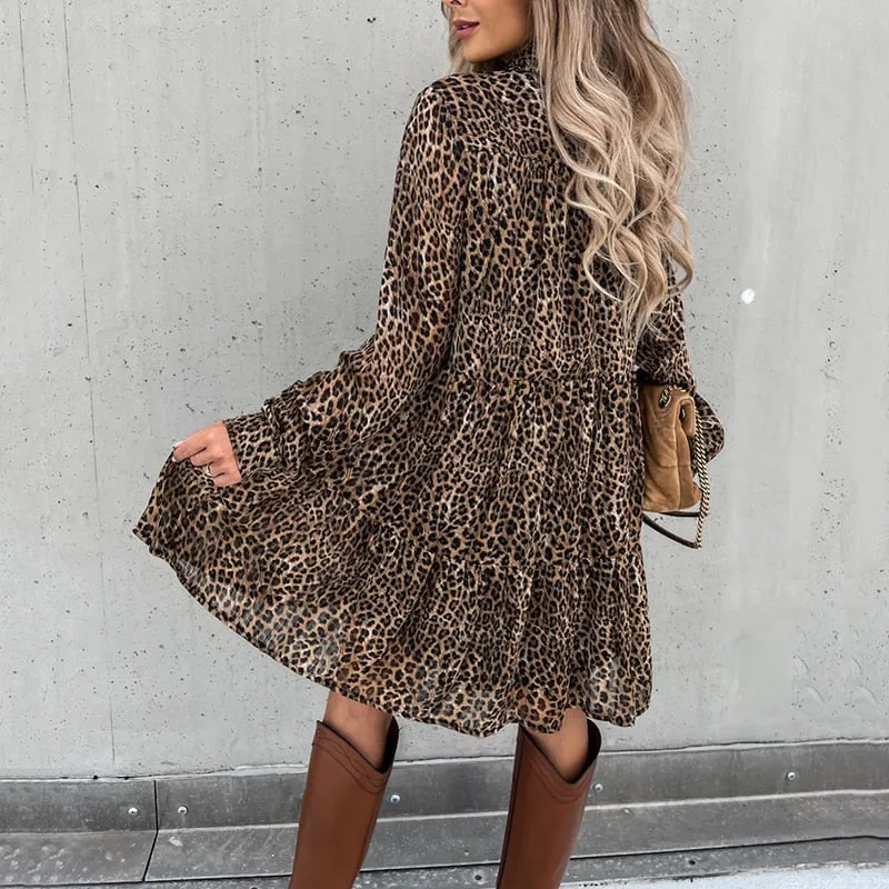 Amy Fashion - Casual Long Sleeve Loose Print Dress