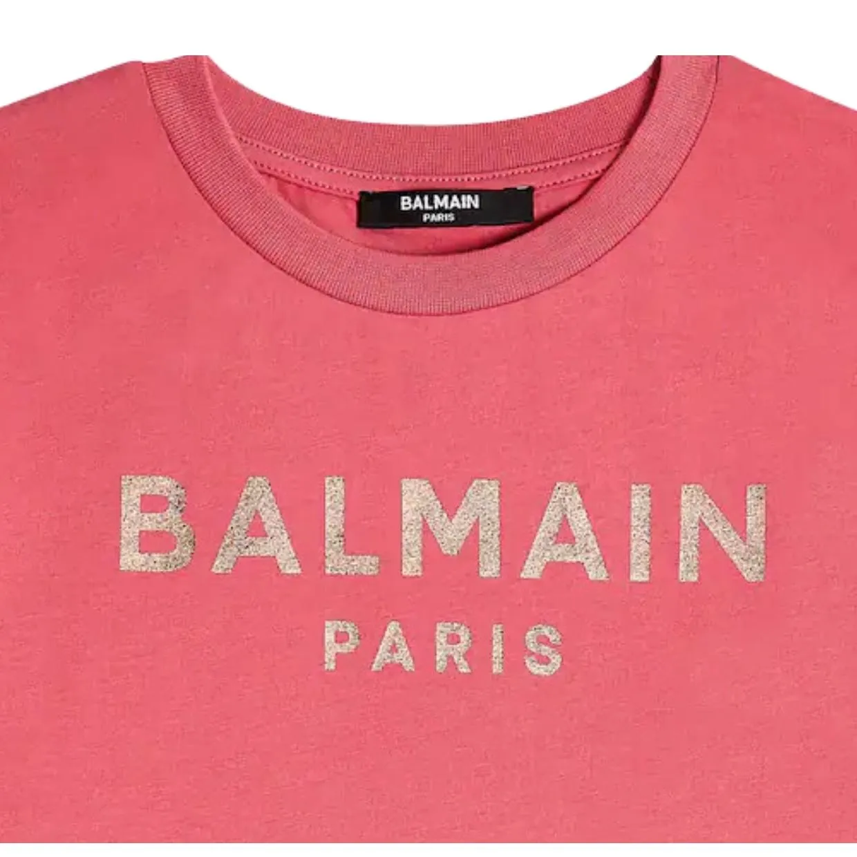 Balmain Kids Metallic Logo Pink T-Shirt