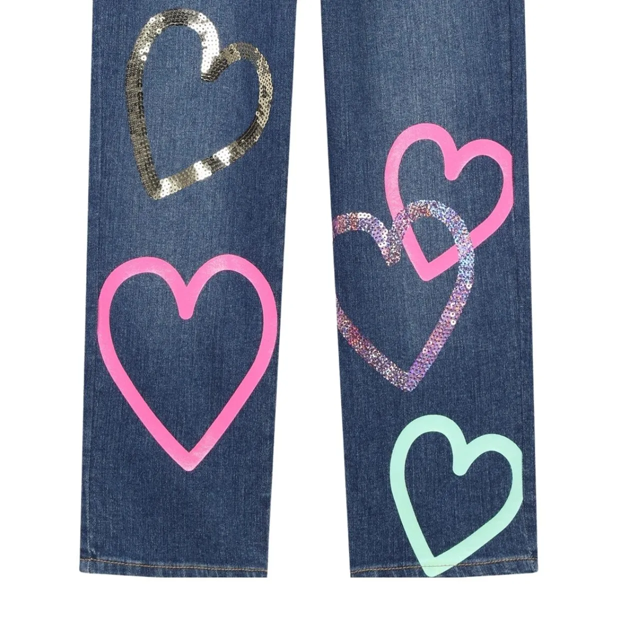 Billieblush Kids Heart Sequins Denim Jeans