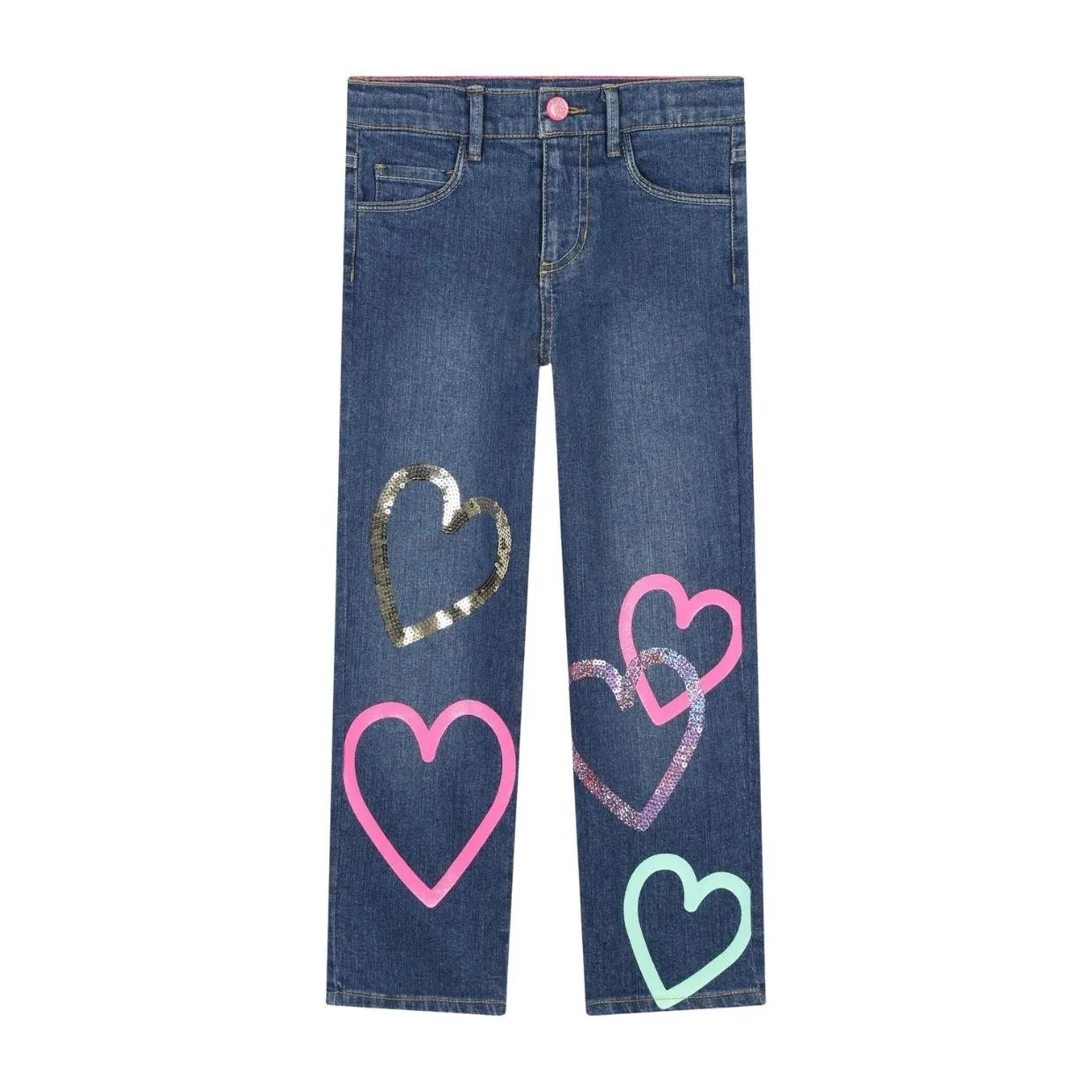 Billieblush Kids Heart Sequins Denim Jeans