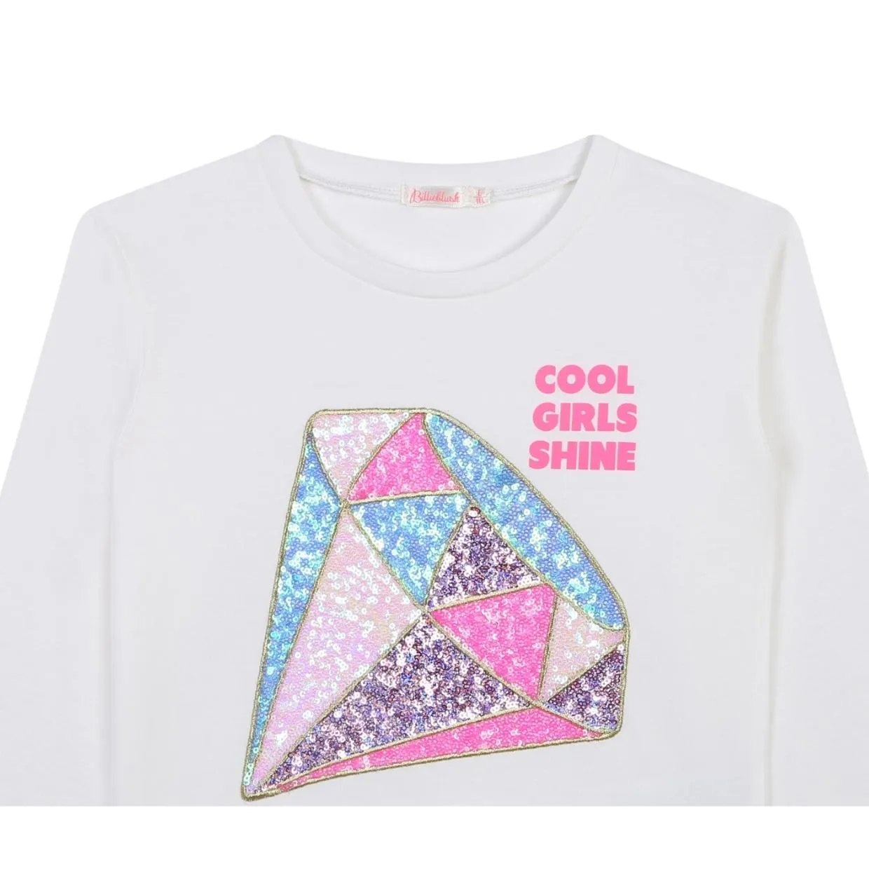 Billieblush Kids Sequins Diamond Embellishment Ivory T-Shirt