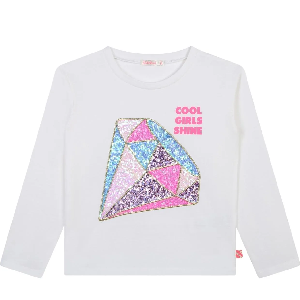 Billieblush Kids Sequins Diamond Embellishment Ivory T-Shirt