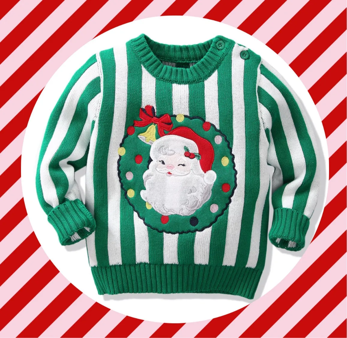 Candy Stripe Santa Sweater - Green