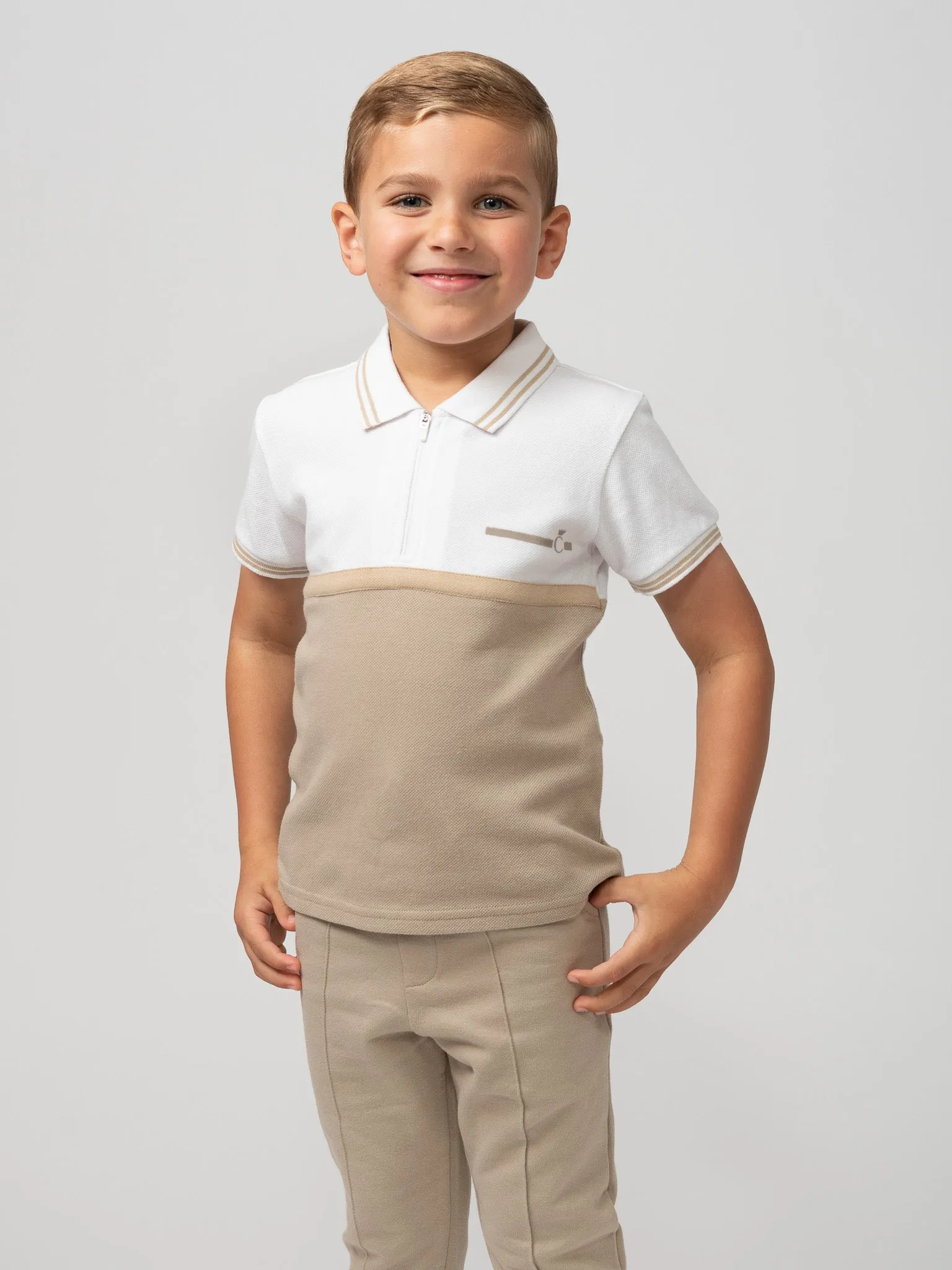 Caramelo Kids Beige Crew Neck 2 piece set