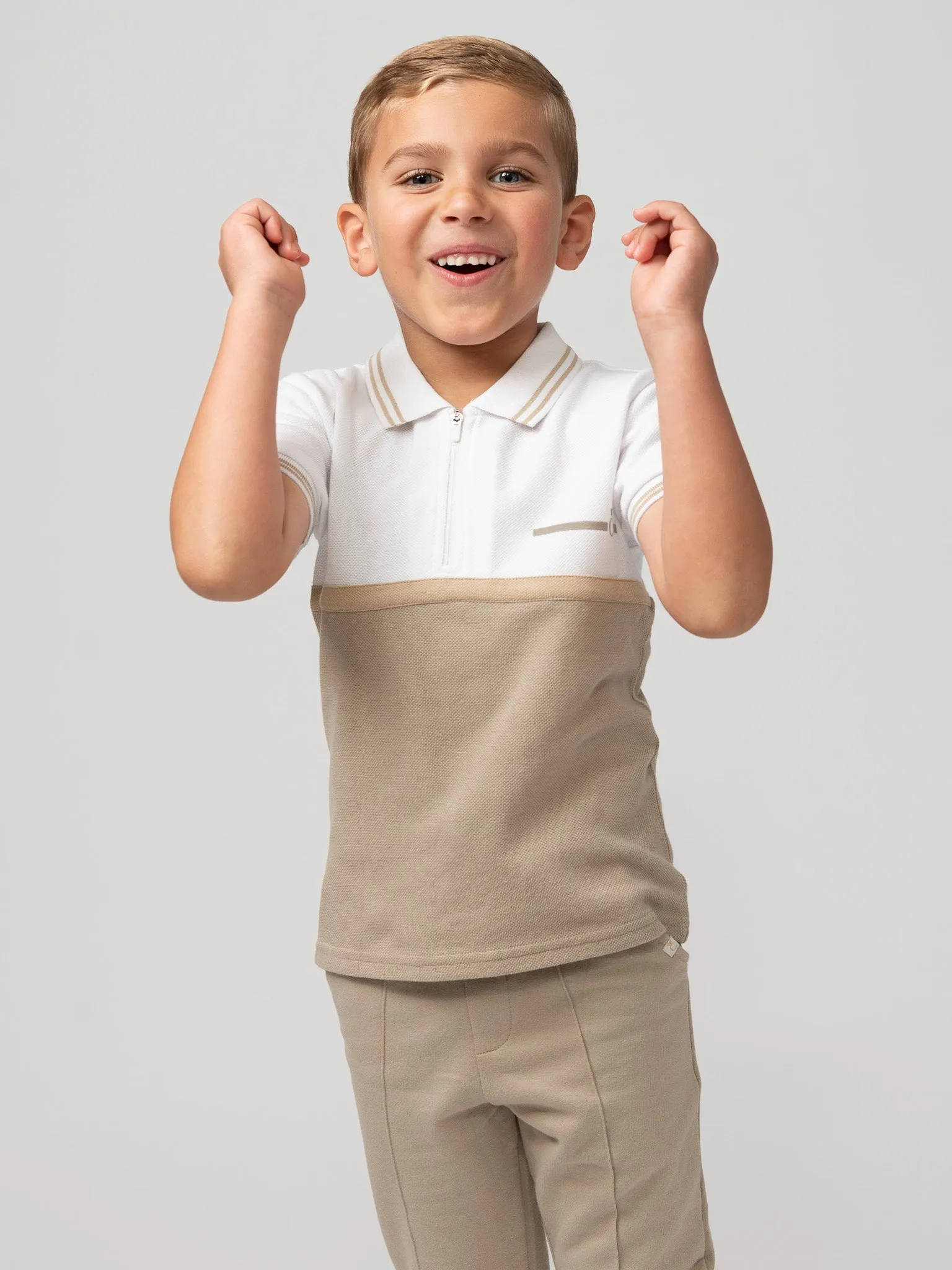 Caramelo Kids Beige Crew Neck 2 piece set