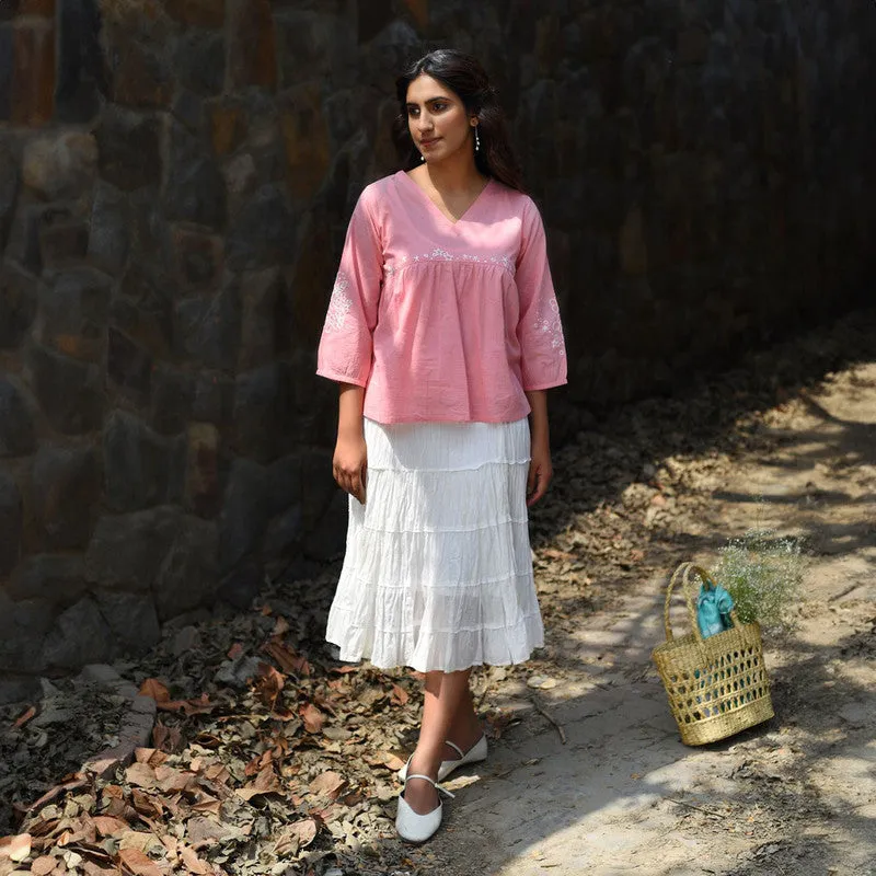 Cotton Pink Top for Women | Embroidered