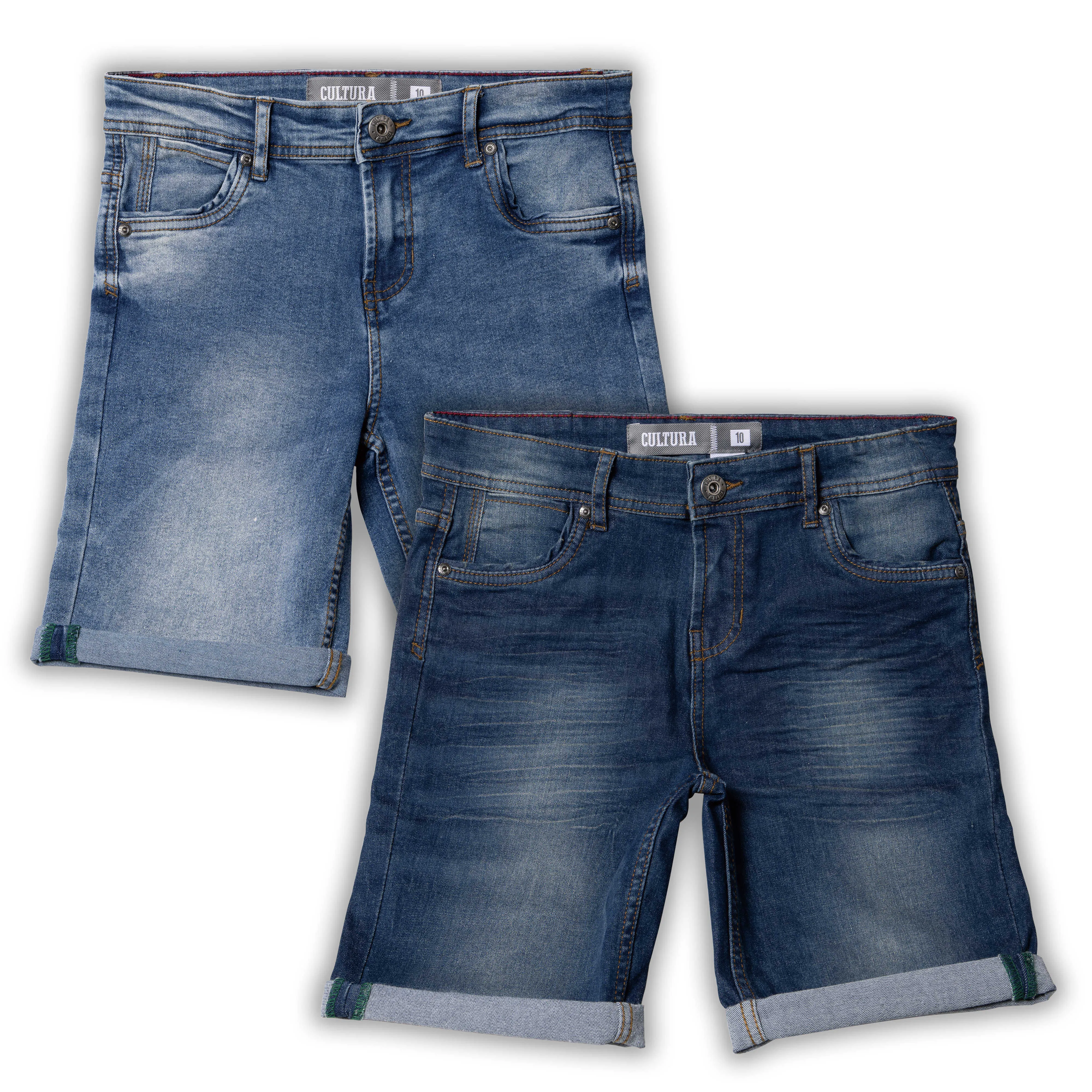 CULTURA Big Boys and Little Kids 2 Pack Fashion Roll Up Stretch Denim Shorts