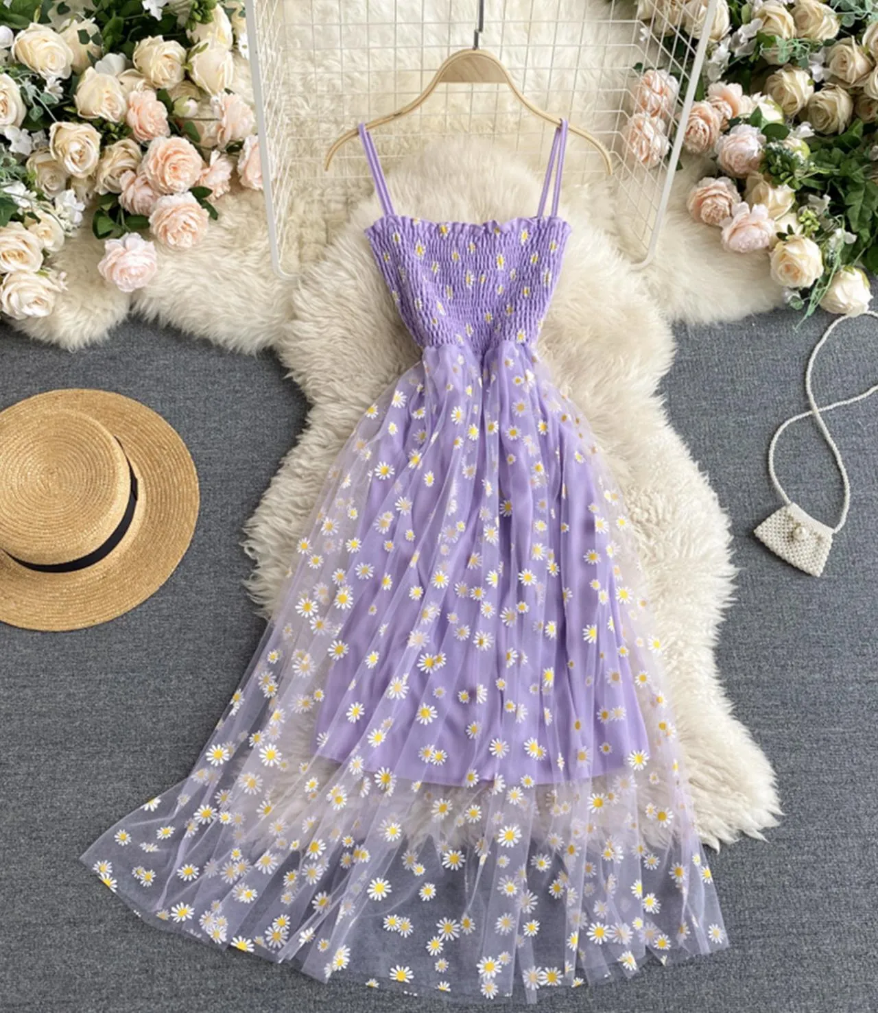 Cute A line tulle floral dress    S75