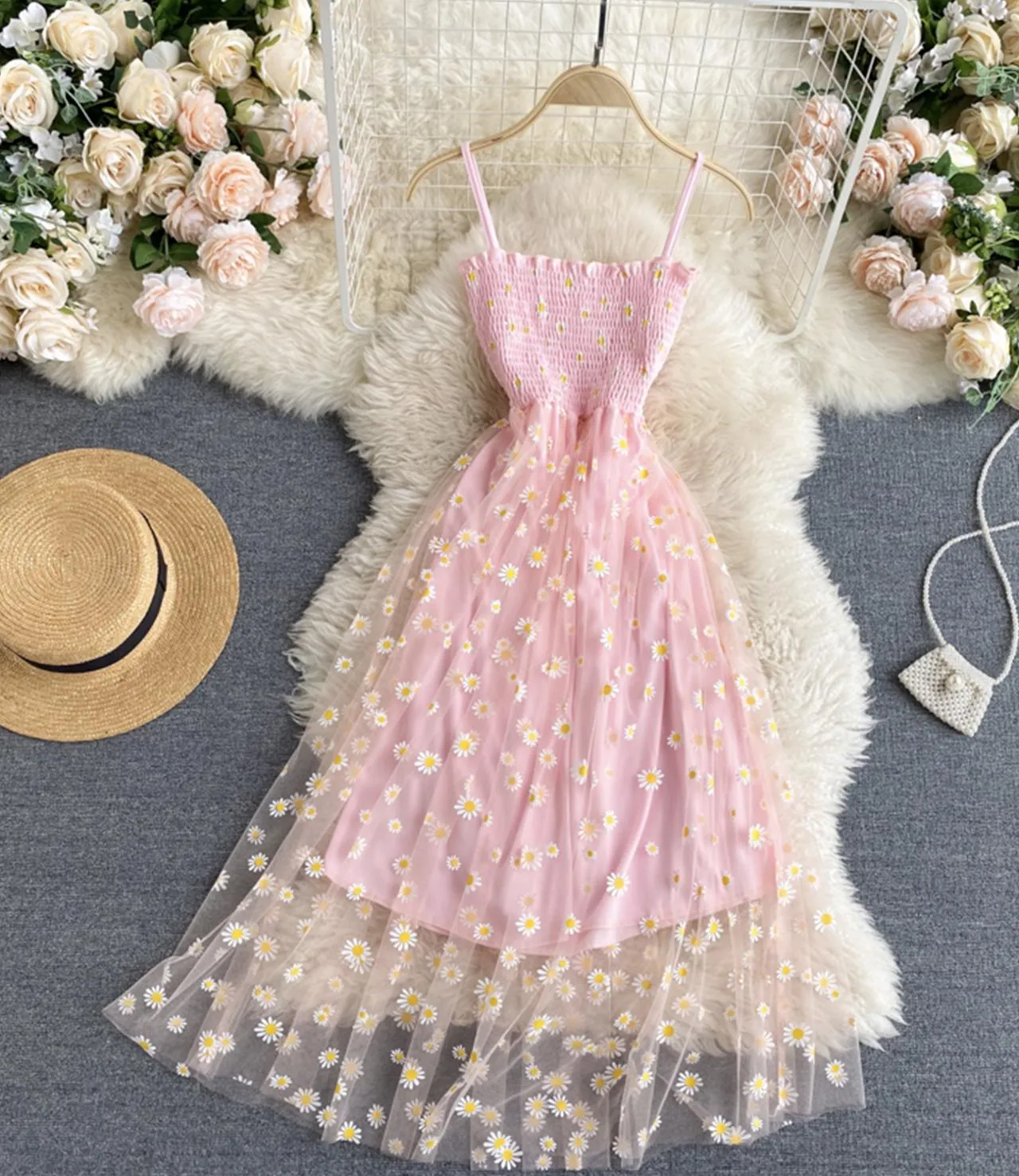 Cute A line tulle floral dress    S75