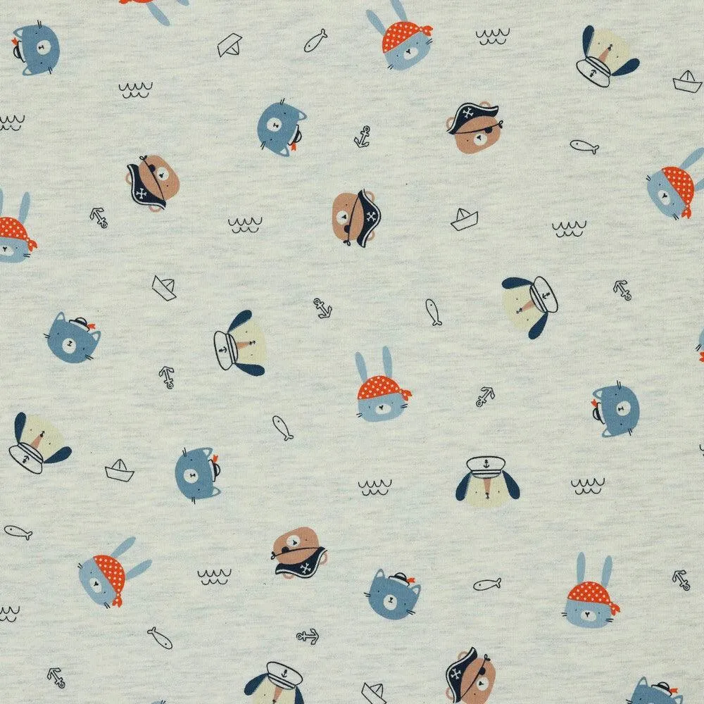 Cute Animal Pirates Cotton Mix Jersey Fabric