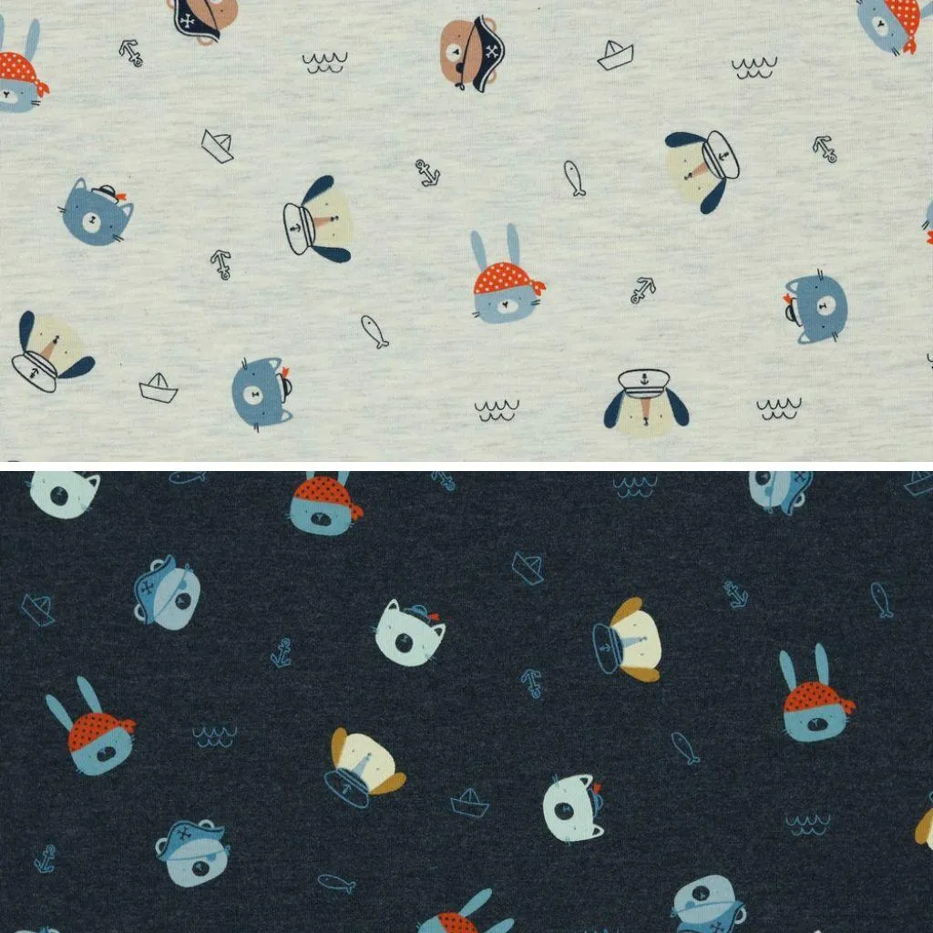 Cute Animal Pirates Cotton Mix Jersey Fabric