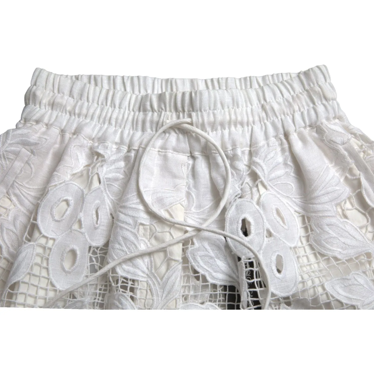 Dolce & Gabbana Chic High-Waisted Lace Shorts in Pure White