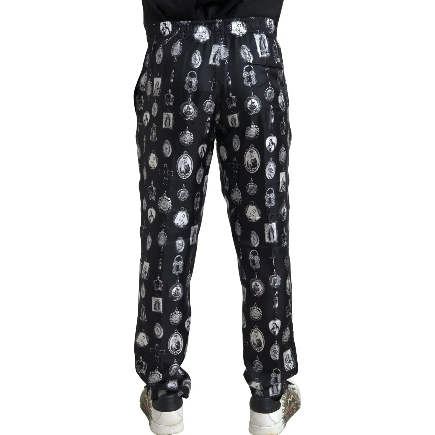 Dolce & Gabbana Elegant Silk Joggers with Religious Print