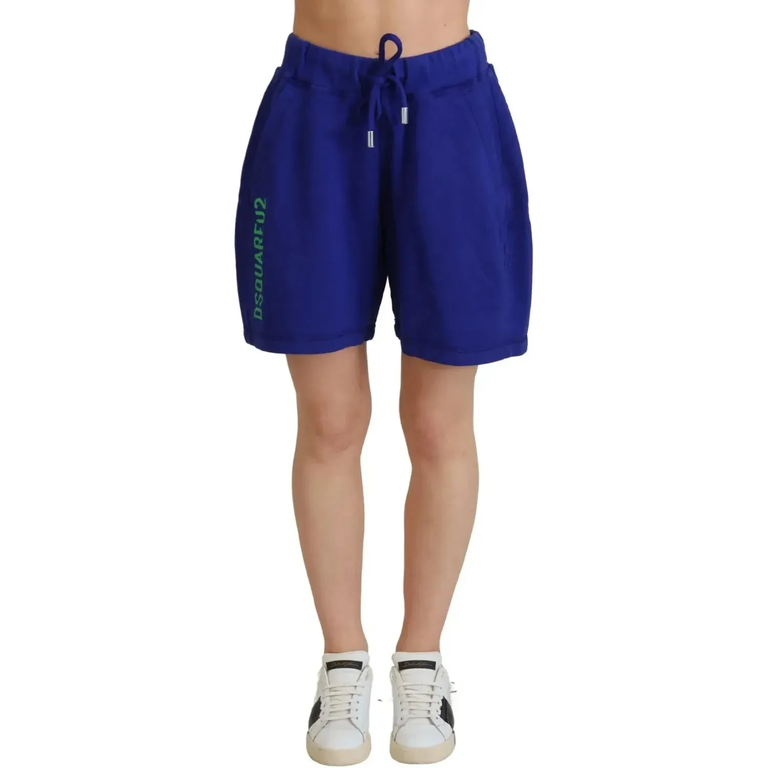 Dsquared² Blue Logo Cotton High Waist Sweatshorts Shorts