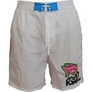 Dsquared² Chic White & Pink Print Swim Shorts