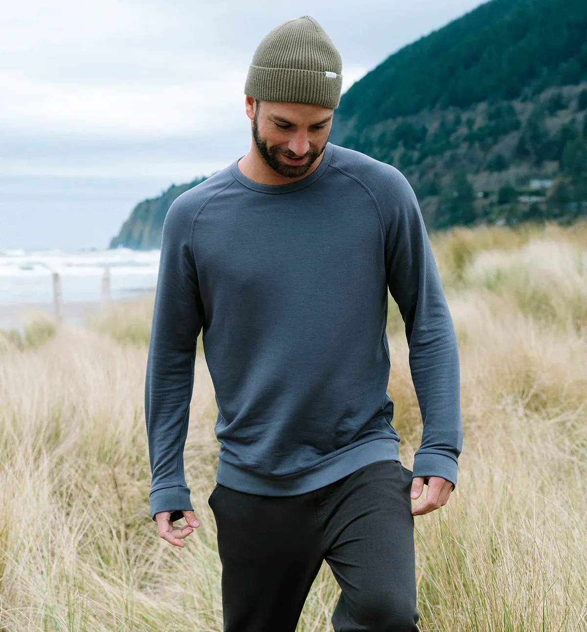 Free Fly Men's Bamboo Lightweight Fleece Crew in Storm Cloud