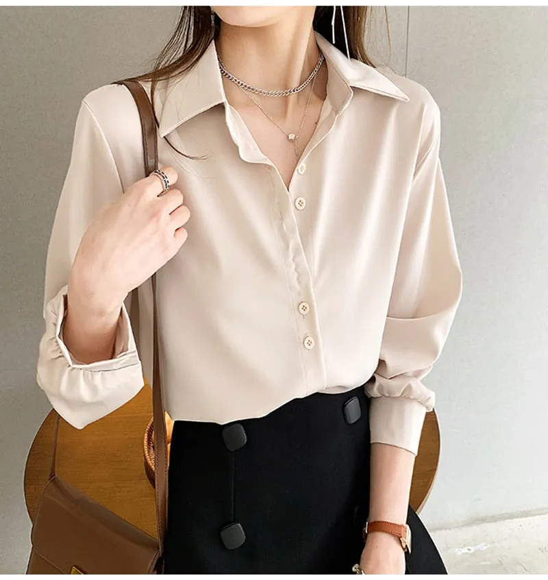 Graduation Gifts 4XL OL Style Chiffon Blouse Women Plus Size Long Sleeve Elegant Tops Shirt Solid Long Sleeve Korean Loose Blouses Blusas