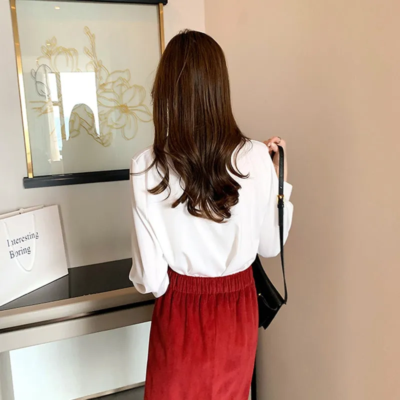 Graduation Gifts 4XL OL Style Chiffon Blouse Women Plus Size Long Sleeve Elegant Tops Shirt Solid Long Sleeve Korean Loose Blouses Blusas