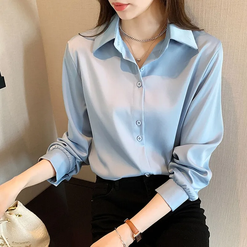 Graduation Gifts 4XL OL Style Chiffon Blouse Women Plus Size Long Sleeve Elegant Tops Shirt Solid Long Sleeve Korean Loose Blouses Blusas