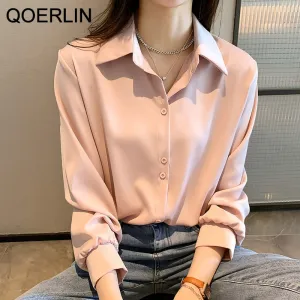 Graduation Gifts 4XL OL Style Chiffon Blouse Women Plus Size Long Sleeve Elegant Tops Shirt Solid Long Sleeve Korean Loose Blouses Blusas