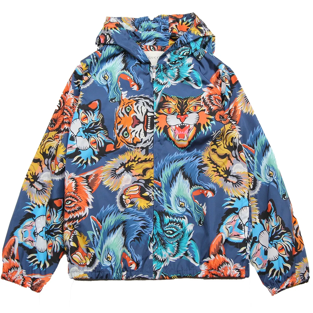 Gucci Kids Animal Print Face Blue Jacket