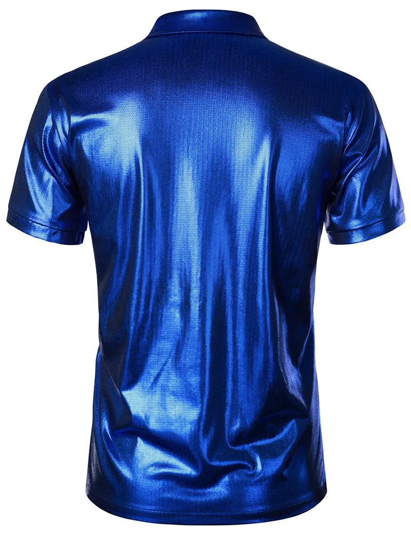 Men Turnover Collar Glossy Short Sleeves T-Shirt