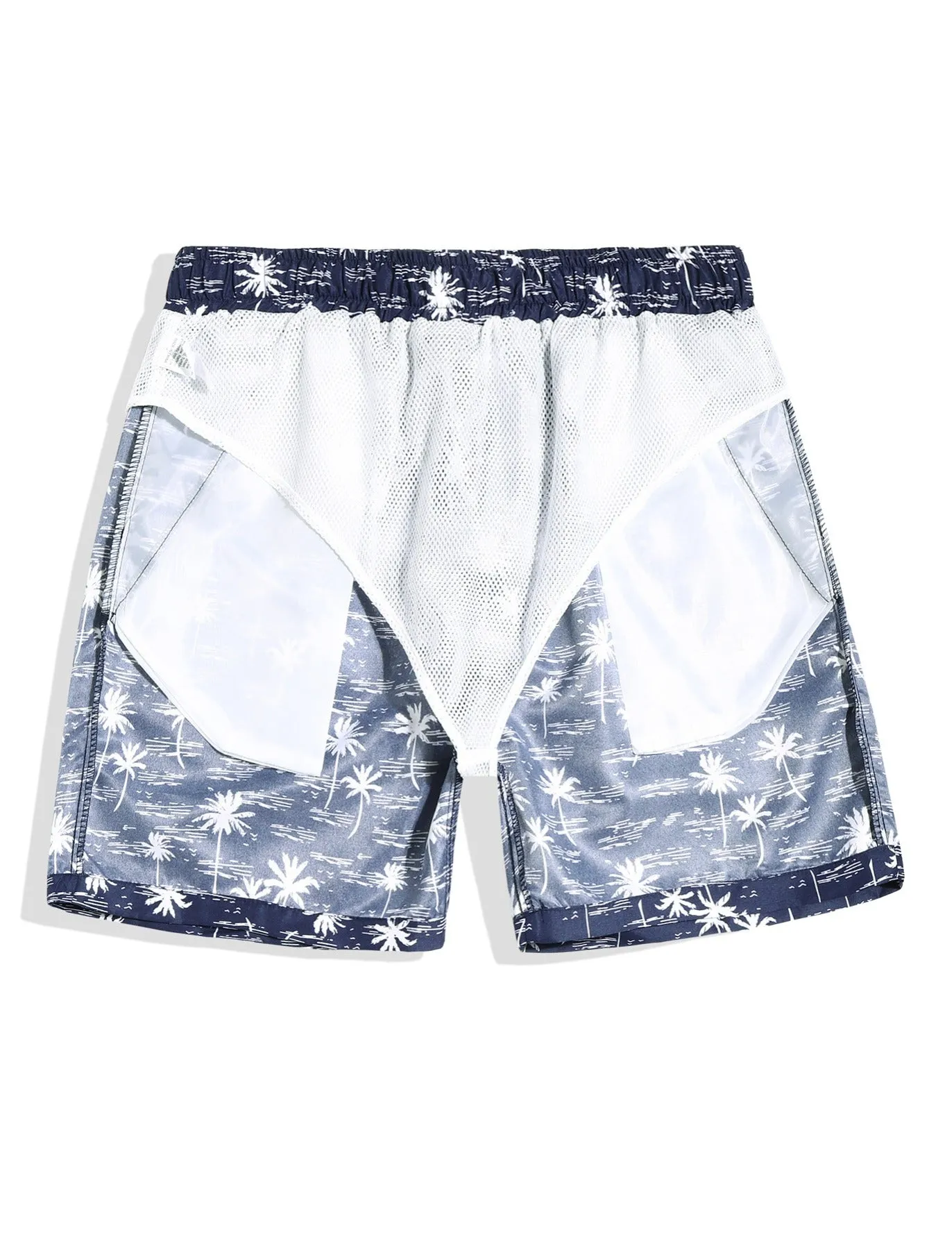 Men's Palm Tree Print Beach Drawstring Shorts