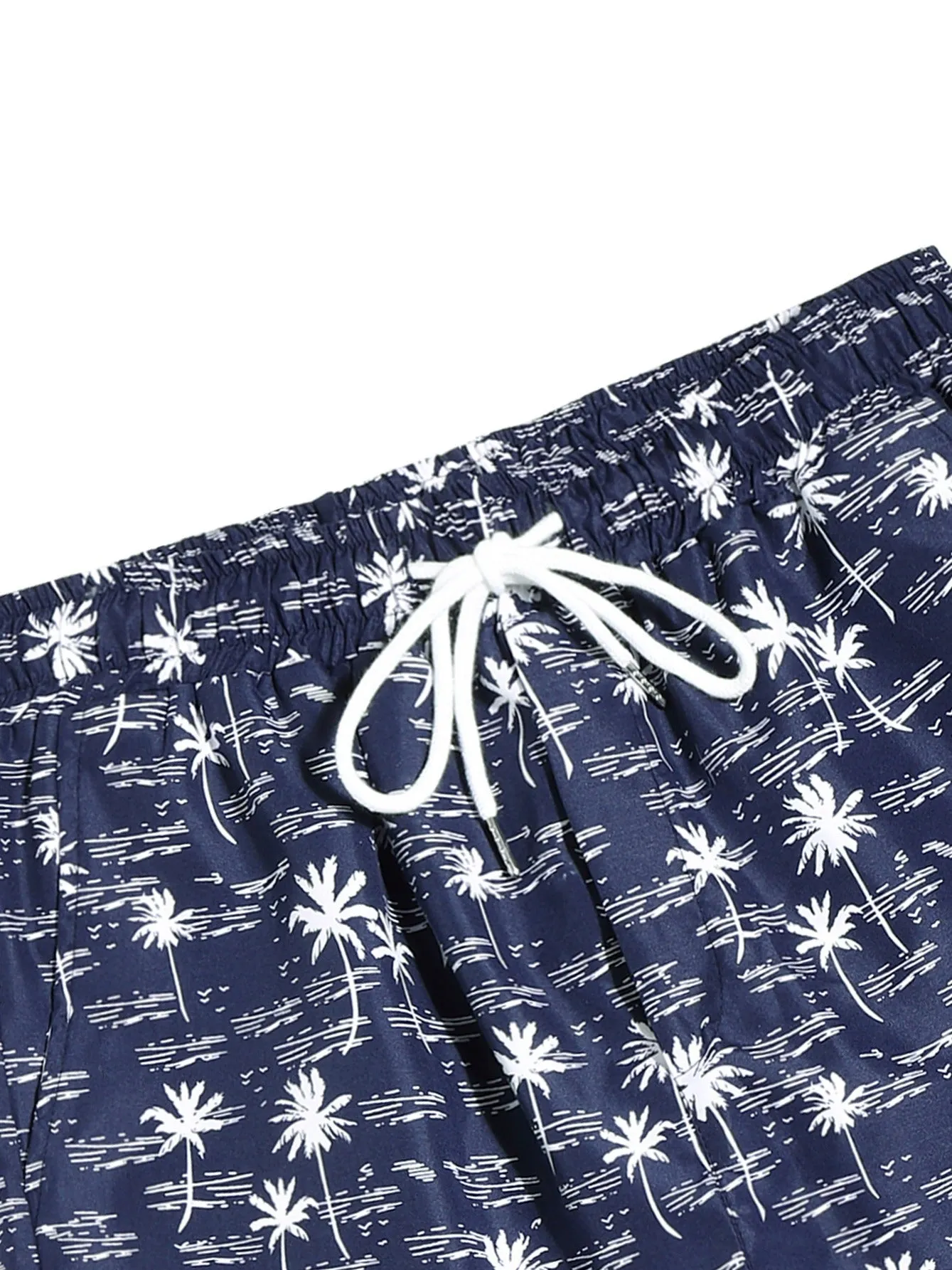 Men's Palm Tree Print Beach Drawstring Shorts