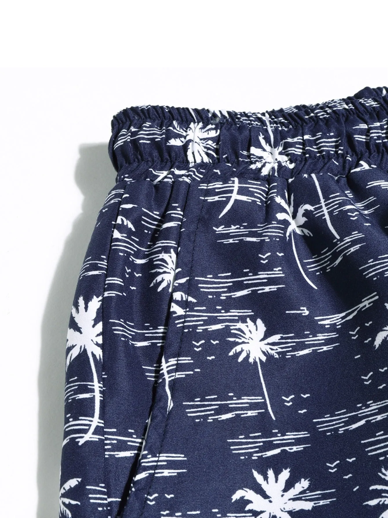 Men's Palm Tree Print Beach Drawstring Shorts