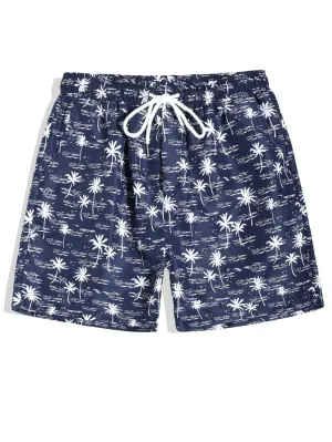 Men's Palm Tree Print Beach Drawstring Shorts